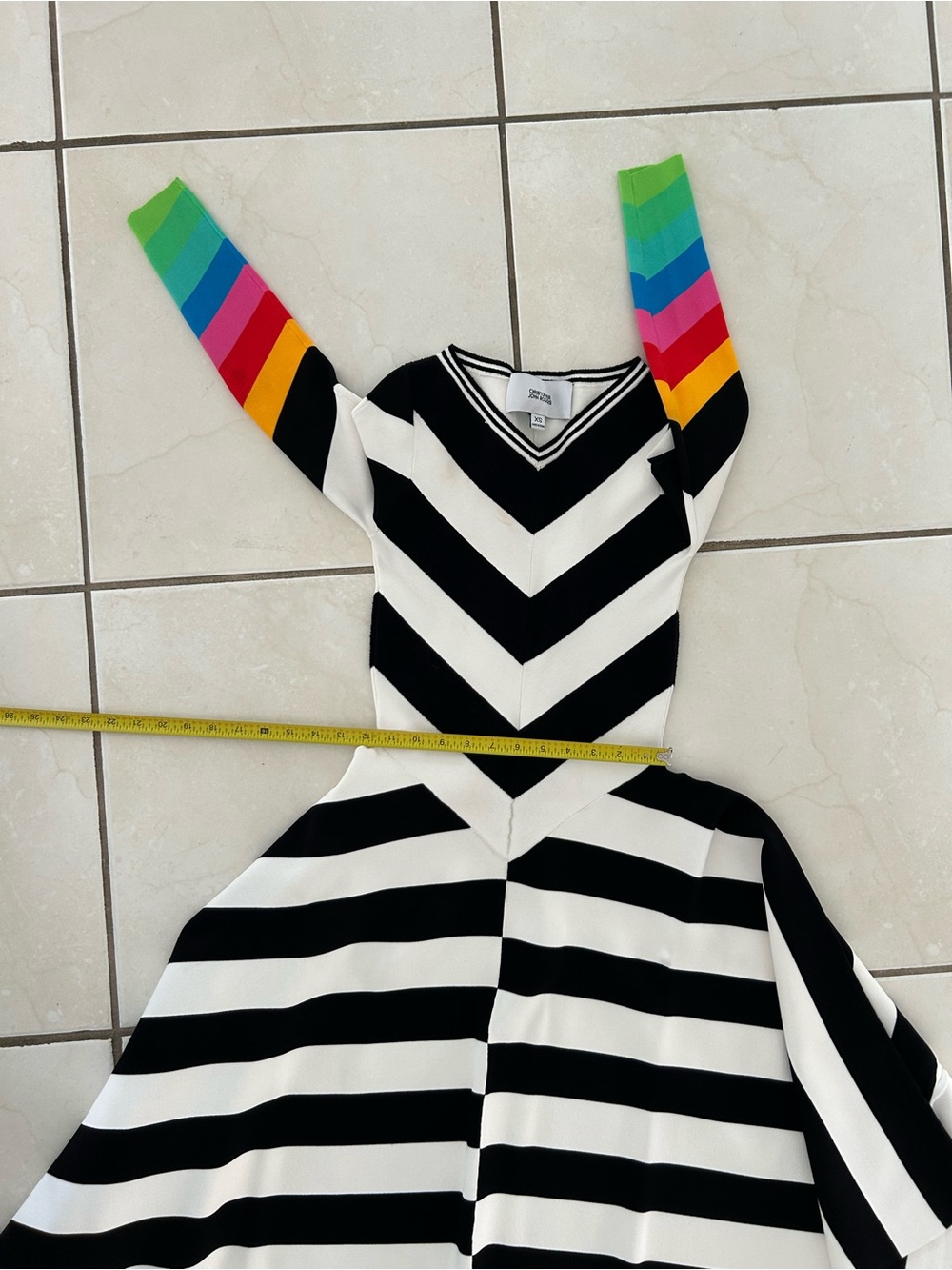 Christopher John Rogers Black and White Chevron Maxi Dress with Rainbow - Picture 4 of 7
